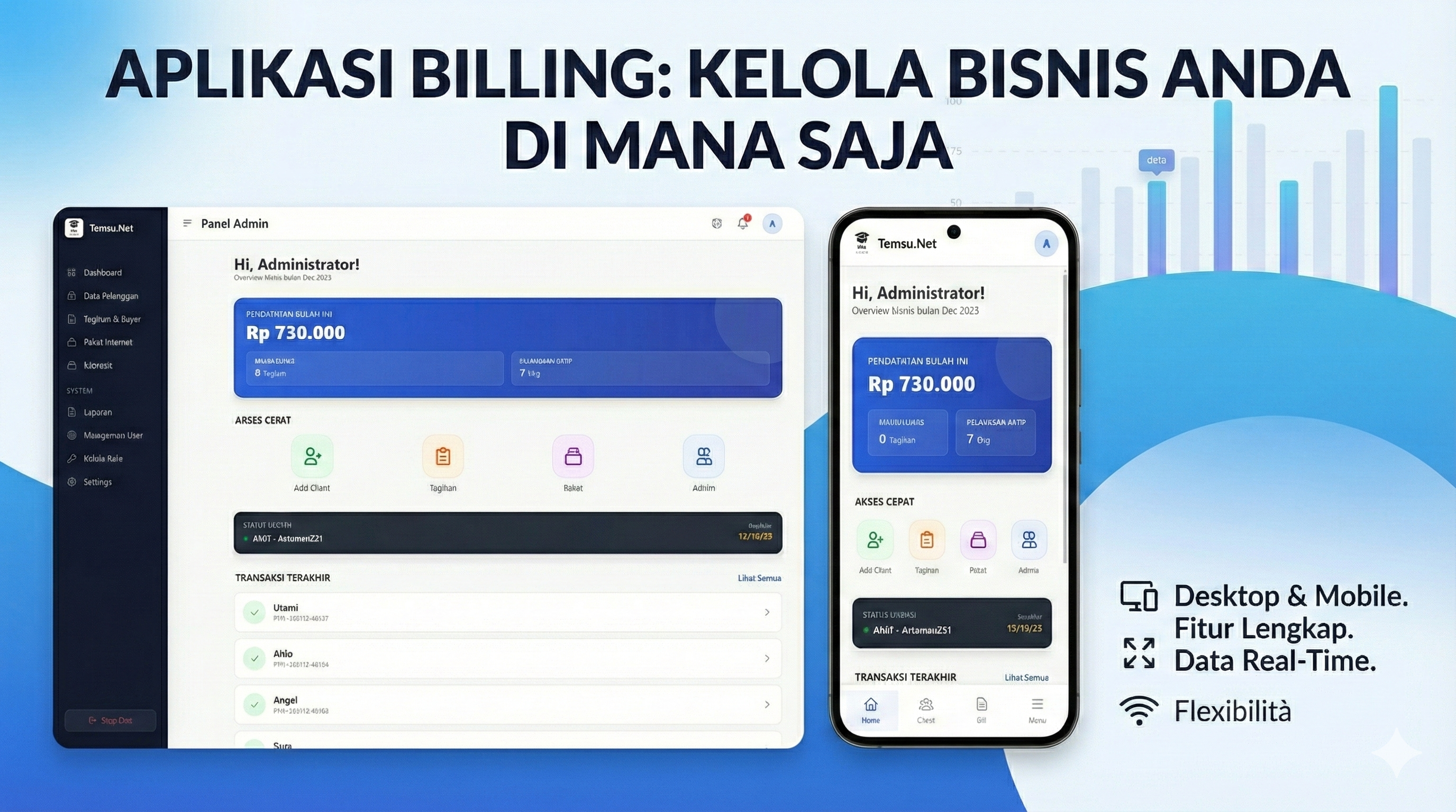 Dashboard Aplikasi Billing Temsu.Net Preview